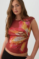 Floral Graphic Mesh Top