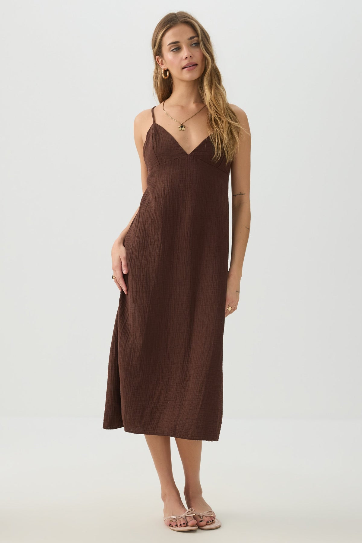 Airy V Neck Midi Dress