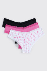 3-Pack Lace Trim Cheeky Panties