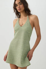 Striped Textured Knit Halter Dress