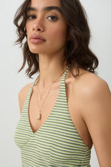 Striped Textured Knit Halter Dress