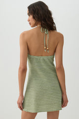 Striped Textured Knit Halter Dress