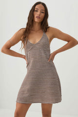 Striped Textured Knit Halter Dress