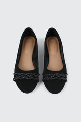 Faux Suede Ballet Flats with Braided Detail