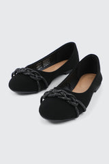 Faux Suede Ballet Flats with Braided Detail