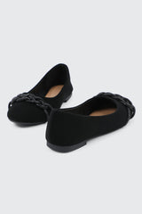 Faux Suede Ballet Flats with Braided Detail