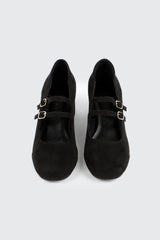 Faux Suede Block Heel Mary Janes
