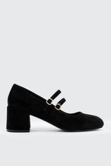 Faux Suede Block Heel Mary Janes