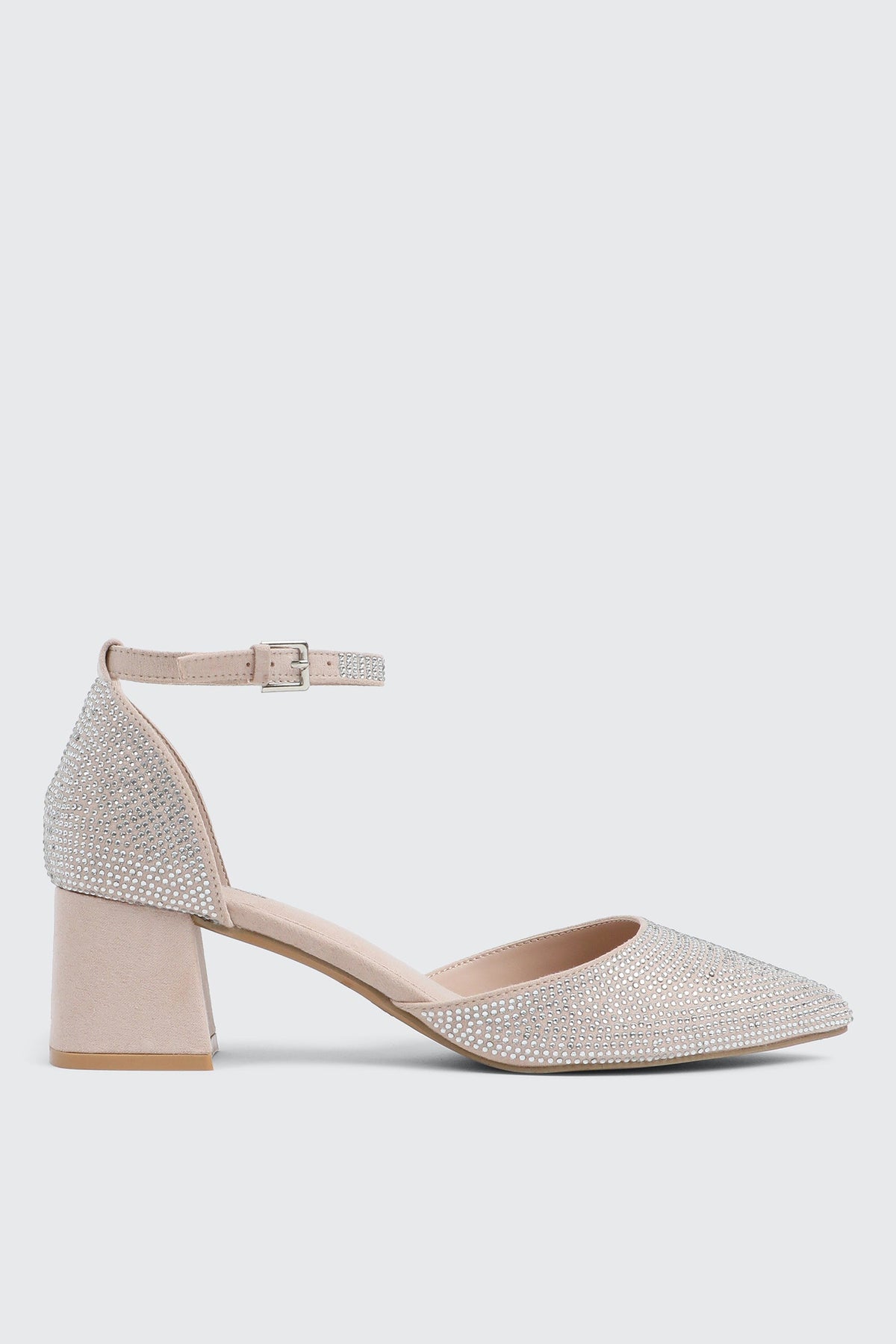 Block Heel Pumps with Rhinestones