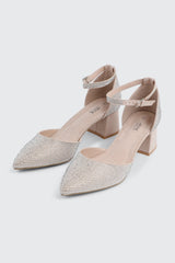 Block Heel Pumps with Rhinestones