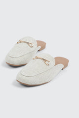 Round Toe Mules with Metal Ornament