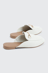 Round Toe Mules with Metal Ornament