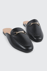 Round Toe Mules with Metal Ornament
