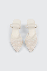 Embroidered Mesh Mule Heels
