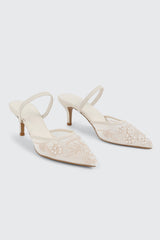 Embroidered Mesh Mule Heels