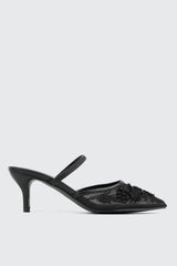 Embroidered Mesh Mule Heels
