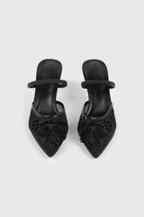 Embroidered Mesh Mule Heels