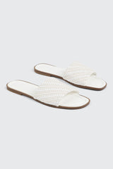 Raffia Square Toe Slide Sandals