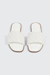 Raffia Square Toe Slide Sandals