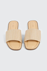 Raffia Square Toe Slide Sandals