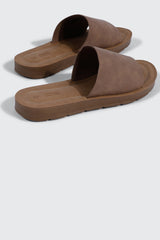 Faux Leather One Band Slide Sandals