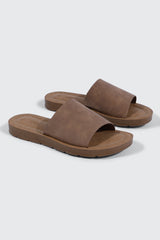 Faux Leather One Band Slide Sandals