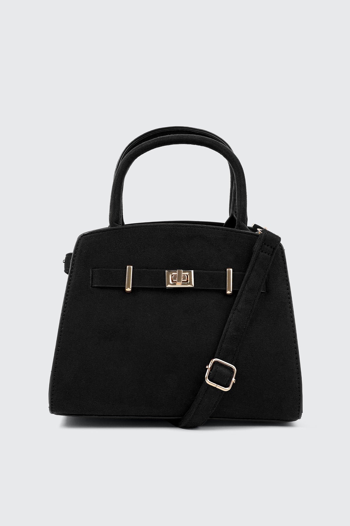 Faux Suede Structured Handbag