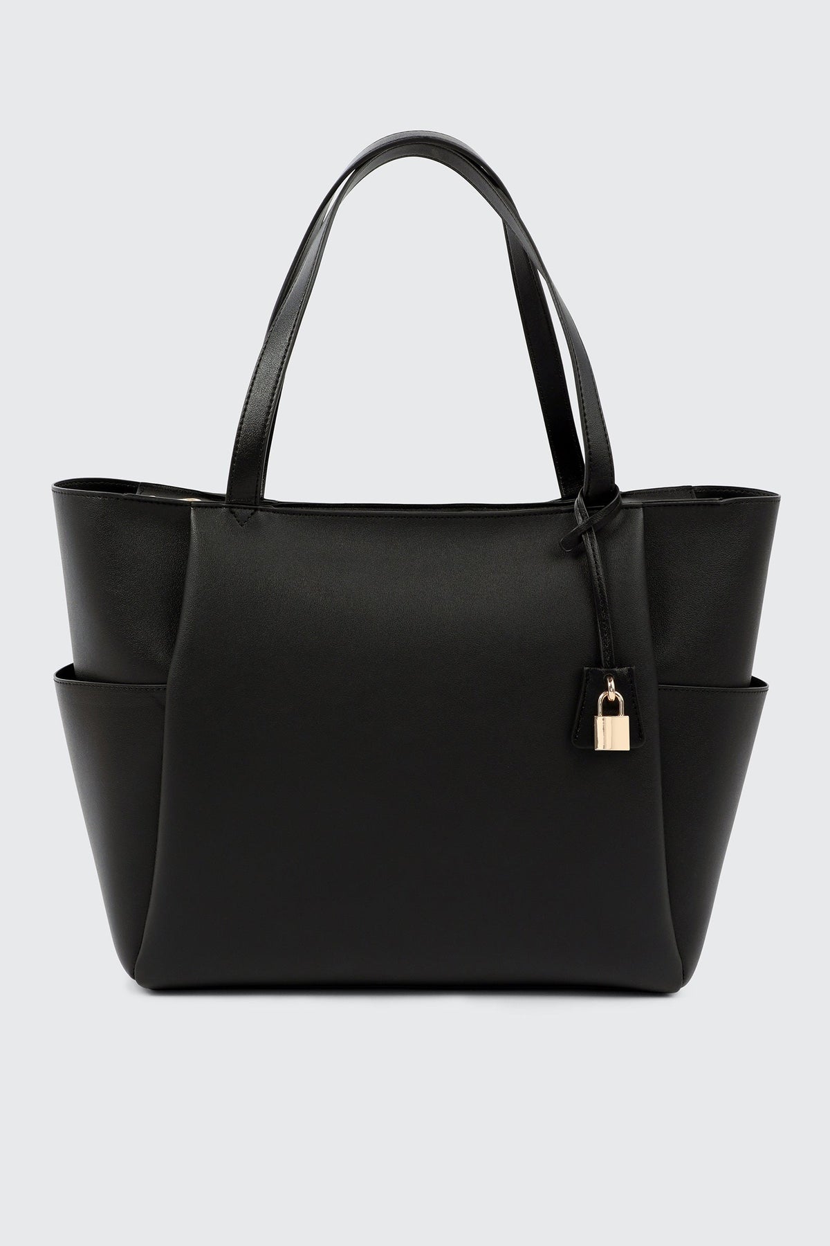 Faux Leather Tote Bag with Padlock Charm
