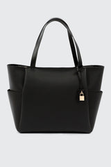 Faux Leather Tote Bag with Padlock Charm