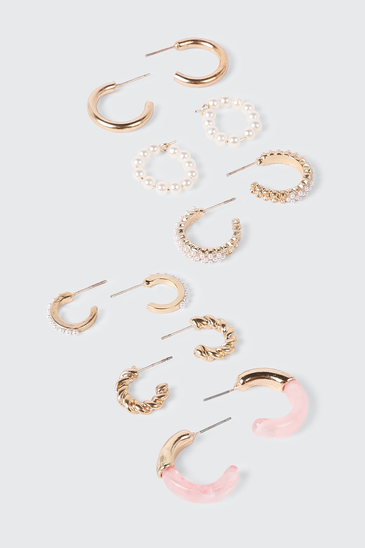 6 Pairs Pearl Hoop Earring Set