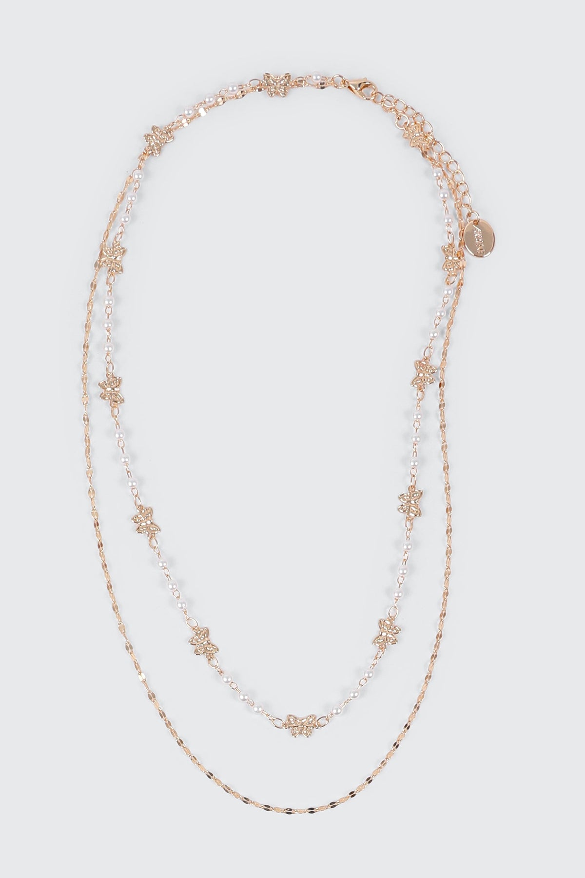 Two-Row Pearl and Bow Necklace