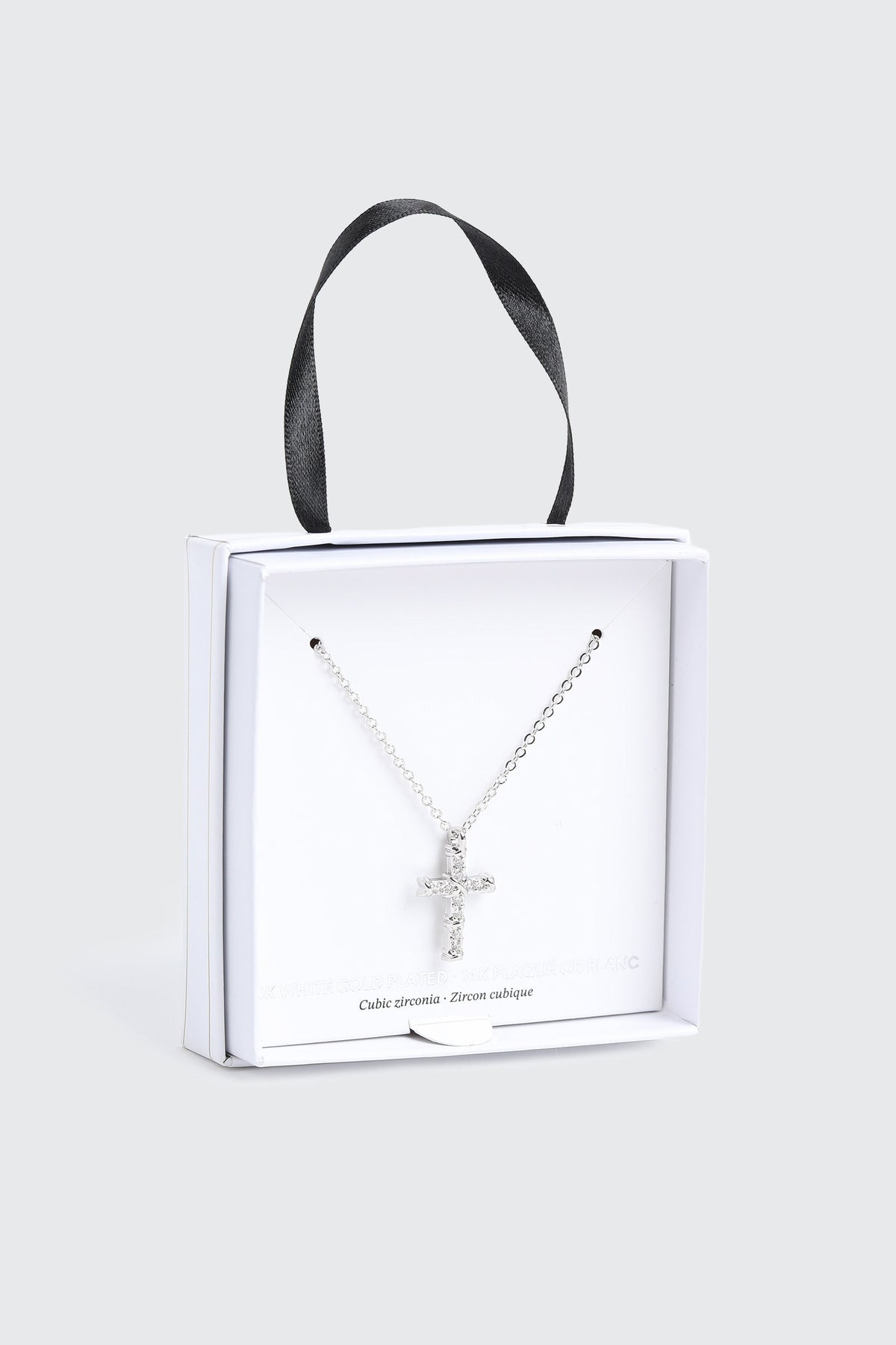 14K White Gold Plated Cross Necklace