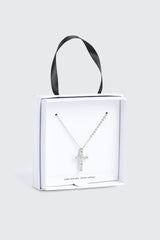 14K White Gold Plated Cross Necklace