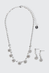 Floral Rhinestone Necklace Set