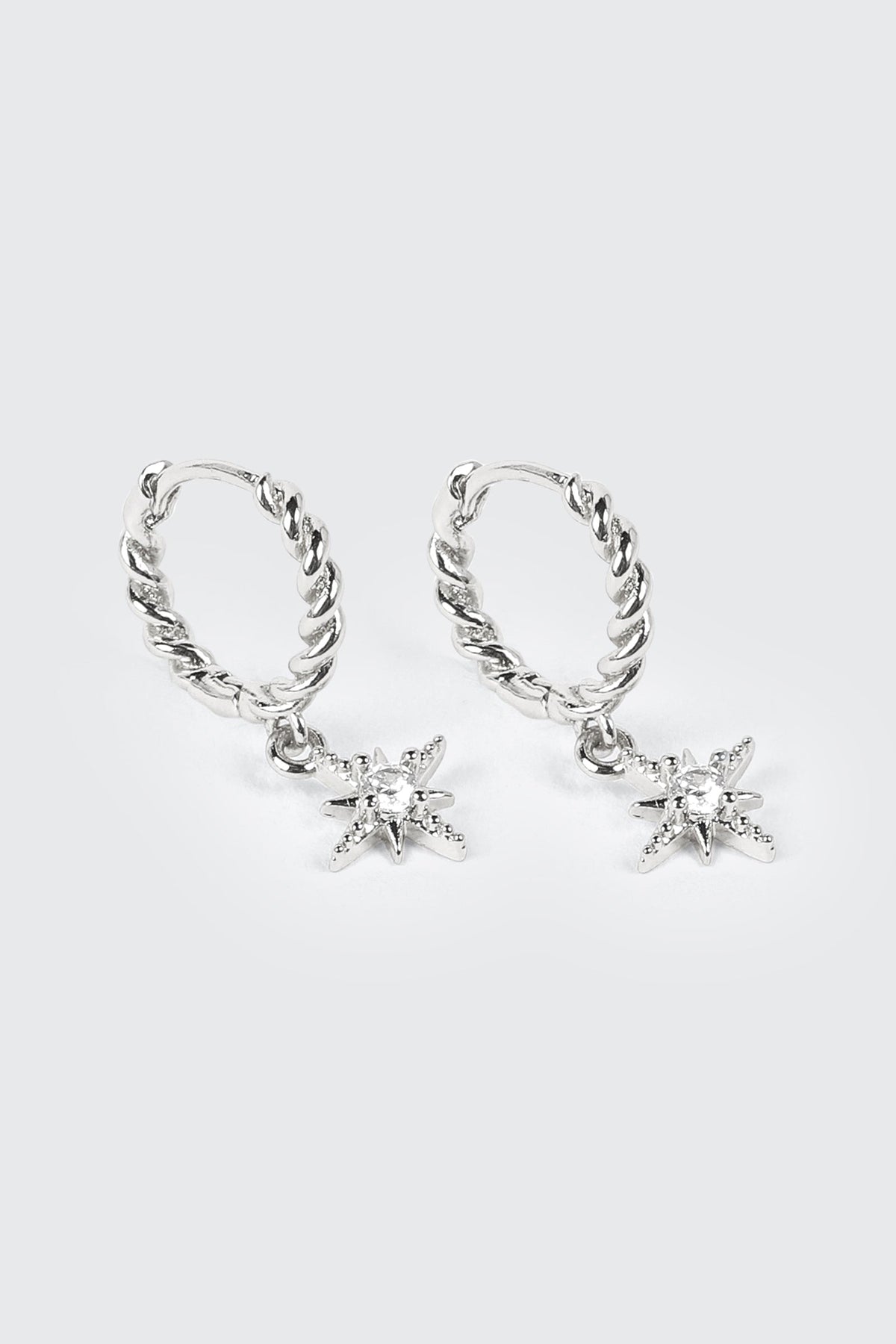 14K White Gold Plated Dangling Star Earrings