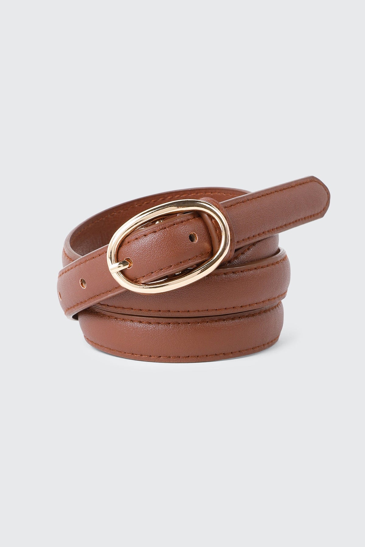 Slim Oval Buckle Faux Leather Belt