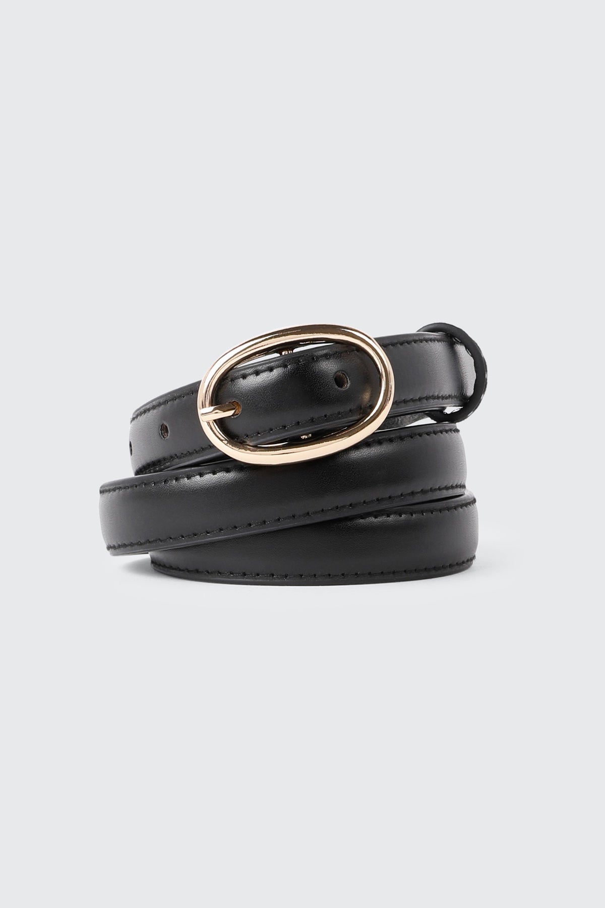 Slim Oval Buckle Faux Leather Belt