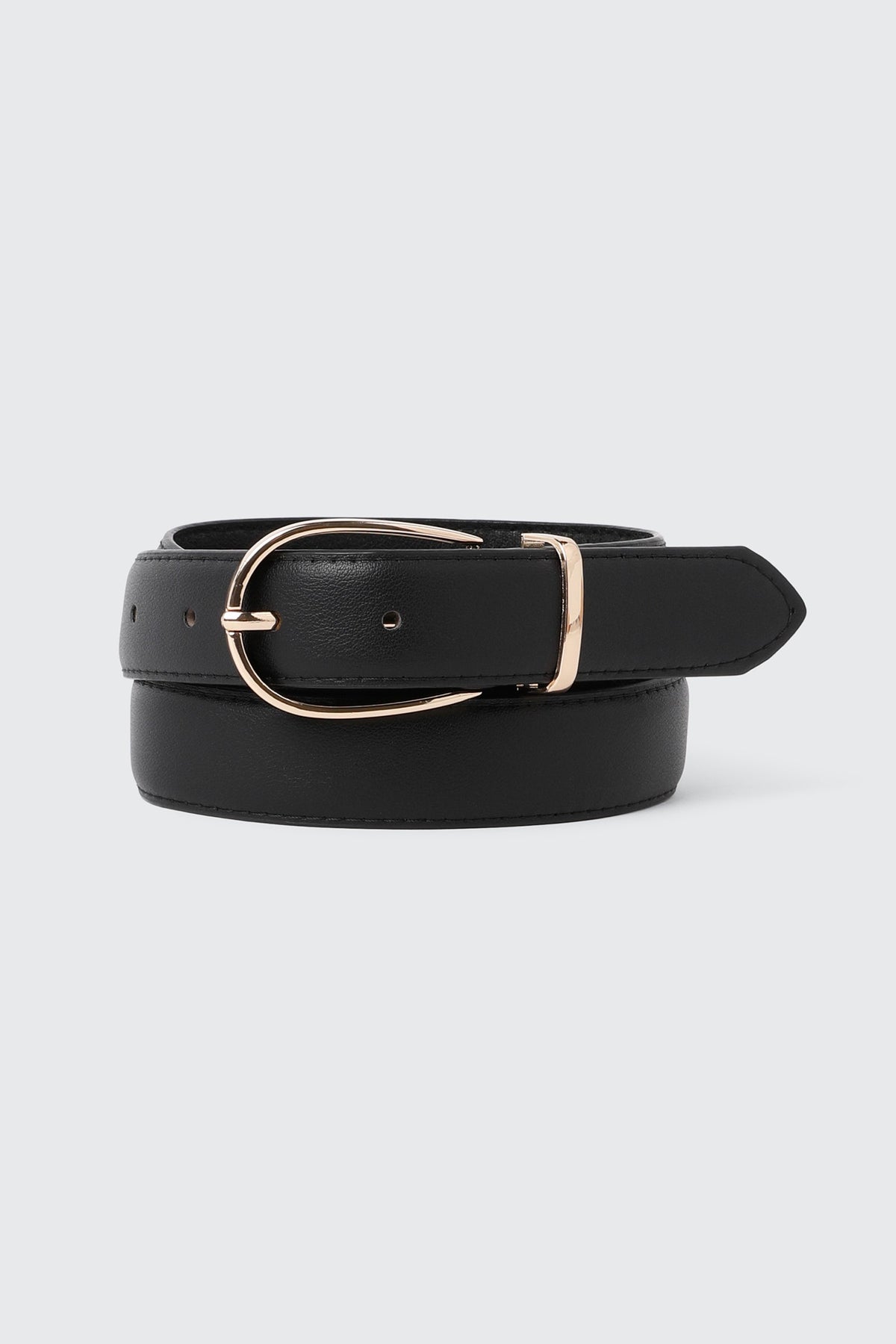 Thin Rounded Buckle Faux Leather Belt