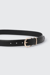 Thin Rounded Buckle Faux Leather Belt
