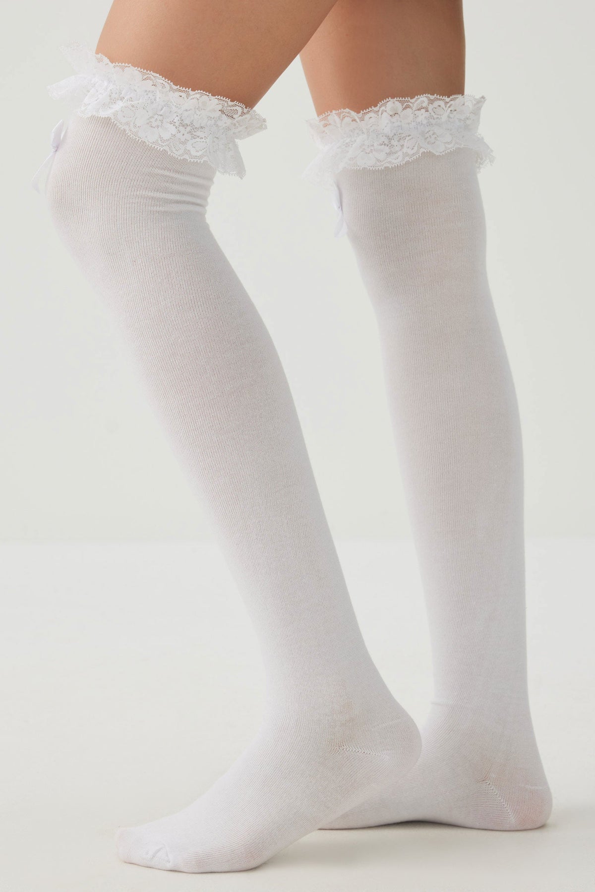 Lace Trim Bow Over the Knee Socks