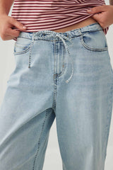 Low Rise Drawstring Wide Leg Jeans