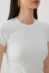 Cropped Ribbed Crew Neck T-Shirt
