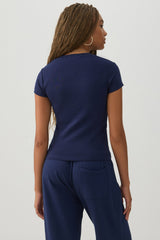 Cropped Ribbed Crew Neck T-Shirt