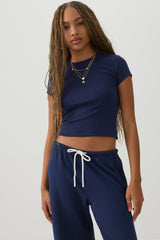 Cropped Ribbed Crew Neck T-Shirt