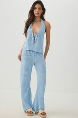 Textured Knit Tie Front Halter Tank Top