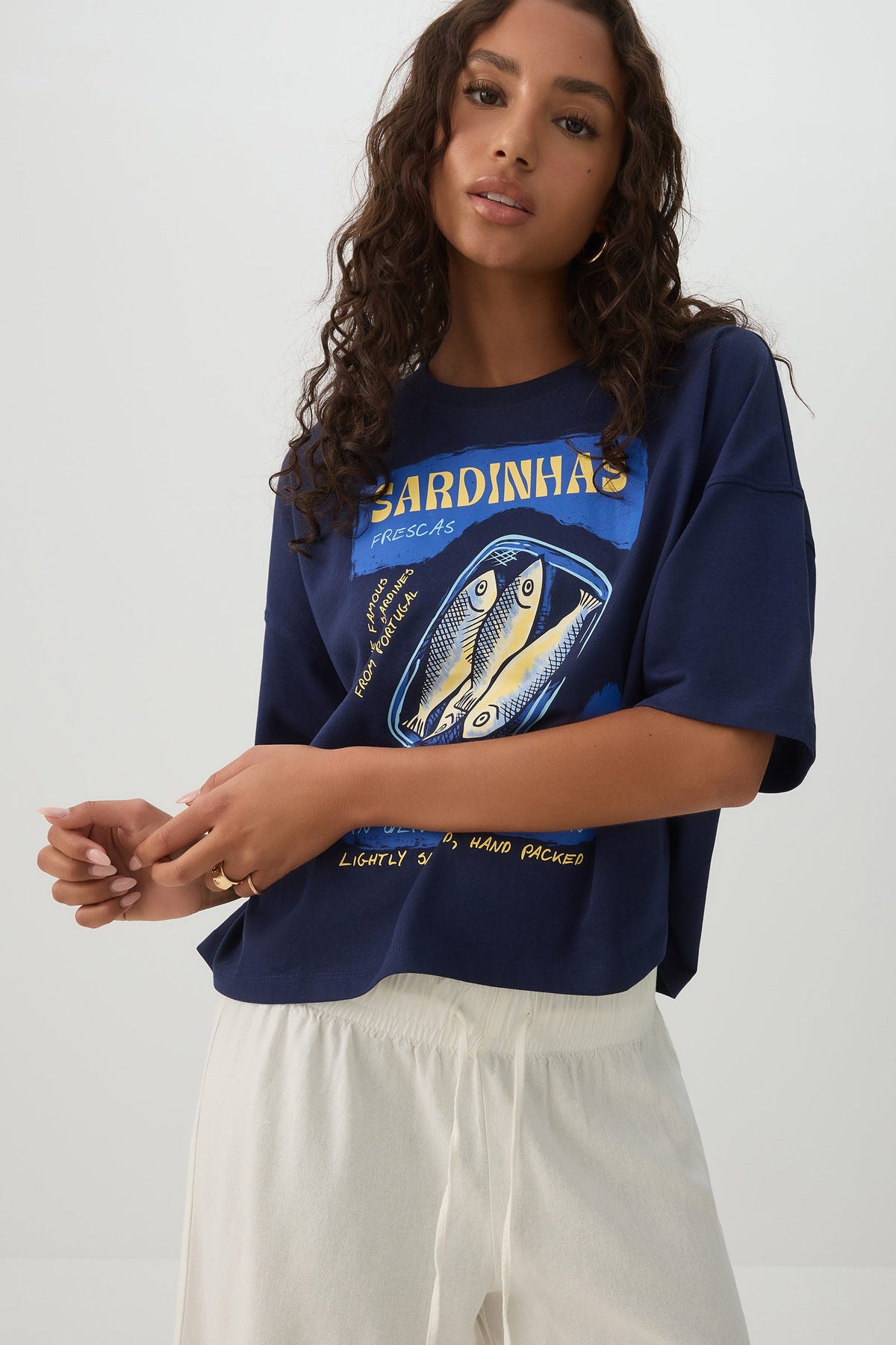 Sardine Print Drop Shoulder T-Shirt