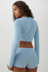 Tie Front Ultra Crop Textured Knit Top
