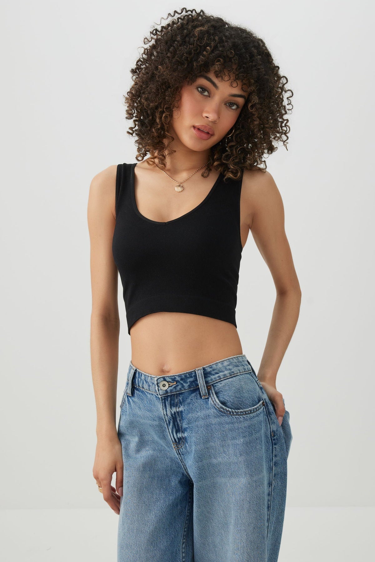 Cropped Rib Seamless Tank Top