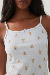 Bear Print Super Soft Rib PJ Tank Top