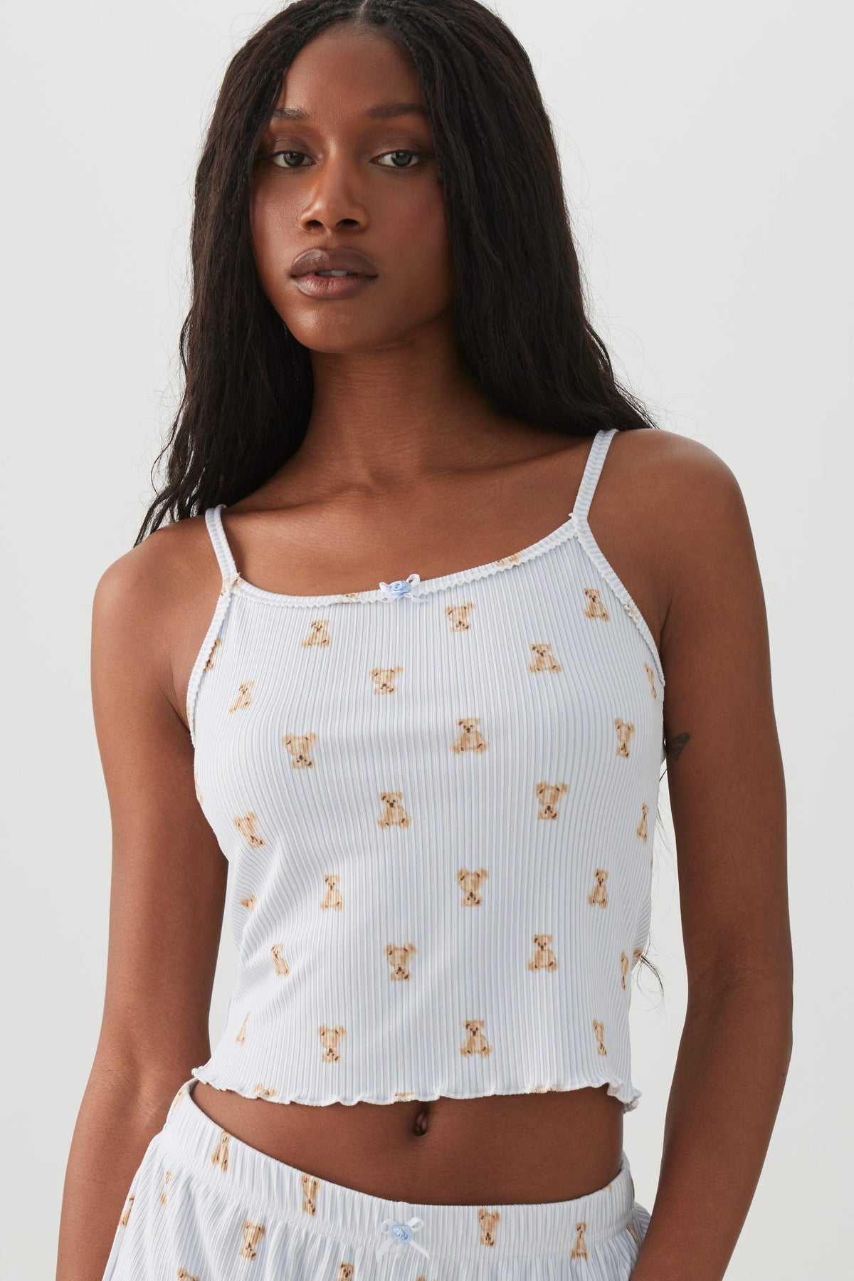Bear Print Super Soft Rib PJ Tank Top